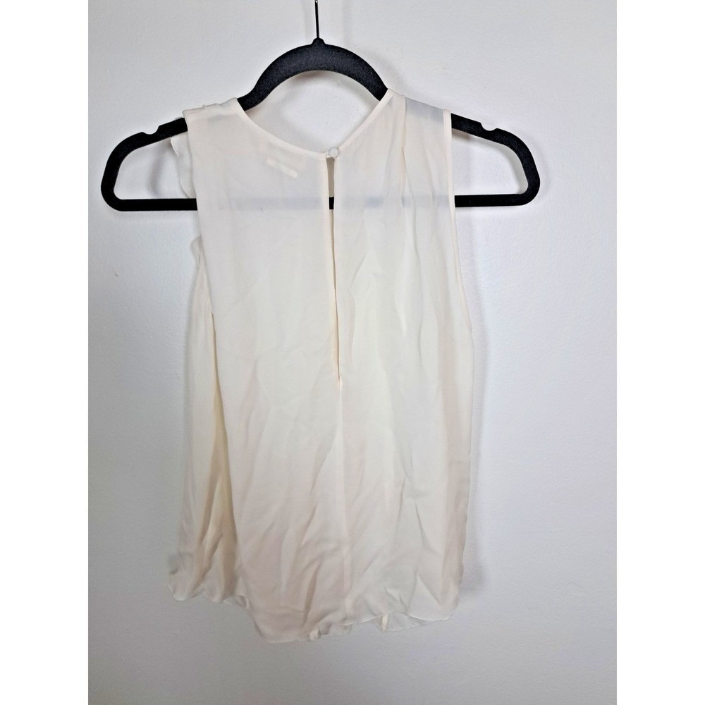 L'AGENCE Off White Ruffle Front Sleeveless Blouse Button Keyhole Back Top - Picture 3 of 9
